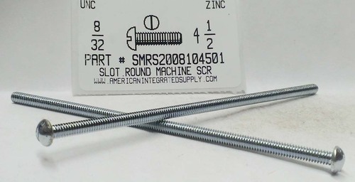 #8-32X4-1/2 ROUND HEAD SLOTTED MACHINE SCREW STEEL ZINC PLATED