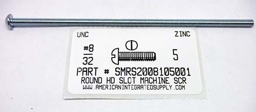 #8-32X5 ROUND HEAD SLOTTED MACHINE SCREW STEEL ZINC PLATED