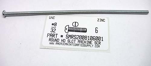 #8-32X6 ROUND HEAD SLOTTED MACHINE SCREW STEEL ZINC PLATED