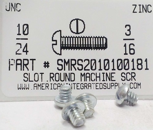 #10-24X3/16 ROUND HEAD SLOTTED MACHINE SCREW STEEL ZINC PLATED