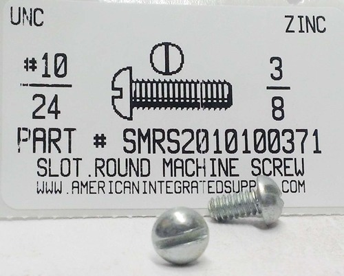 #10-24X3/8 ROUND HEAD SLOTTED MACHINE SCREW STEEL ZINC PLATED