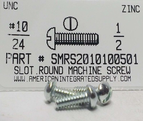 #10-24X1/2 ROUND HEAD SLOTTED MACHINE SCREW STEEL ZINC PLATED