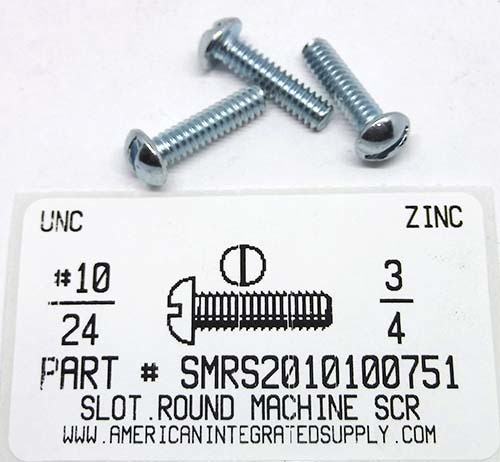 #10-24X3/4 ROUND HEAD SLOTTED MACHINE SCREW STEEL ZINC PLATED