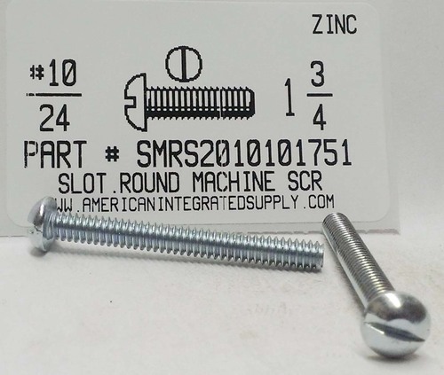 #10-24X1-3/4 ROUND HEAD SLOTTED MACHINE SCREW STEEL ZINC PLATED