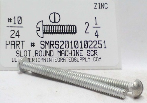 #10-24X2-1/4 ROUND HEAD SLOTTED MACHINE SCREW STEEL ZINC PLATED