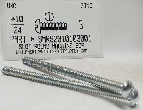 #10-24X3 ROUND HEAD SLOTTED MACHINE SCREW STEEL ZINC PLATED