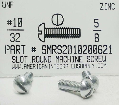 #10-32X5/8 ROUND HEAD SLOTTED MACHINE SCREW STEEL ZINC PLATED