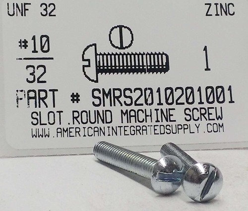 #10-32X1 ROUND HEAD SLOTTED MACHINE SCREW STEEL ZINC PLATED