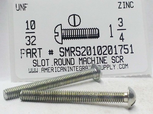 #10-32X1-3/4 ROUND HEAD SLOTTED MACHINE SCREW STEEL ZINC PLATED