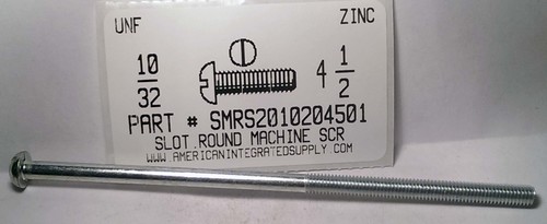 #10-32X4-1/2 ROUND HEAD SLOTTED MACHINE SCREW STEEL ZINC PLATED