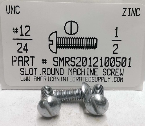 #12-24X1/2 ROUND HEAD SLOTTED MACHINE SCREW STEEL ZINC PLATED
