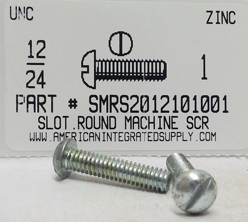 #12-24X1 ROUND HEAD SLOTTED MACHINE SCREW STEEL ZINC PLATED