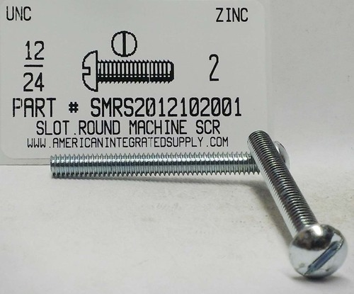 #12-24X2 ROUND HEAD SLOTTED MACHINE SCREW STEEL ZINC PLATED