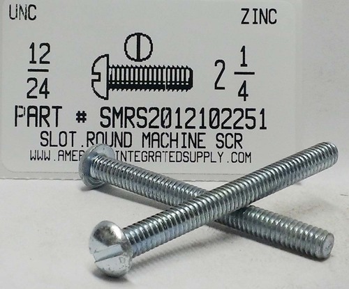 #12-24X2-1/4 ROUND HEAD SLOTTED MACHINE SCREW STEEL ZINC PLATED