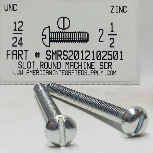 #12-24X2-1/2 ROUND HEAD SLOTTED MACHINE SCREW STEEL ZINC PLATED