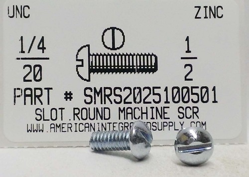 1/4-20X1/2 ROUND HEAD SLOTTED MACHINE SCREW STEEL ZINC PLATED
