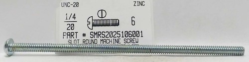 1/4-20X6 ROUND HEAD SLOTTED MACHINE SCREW STEEL ZINC PLATED
