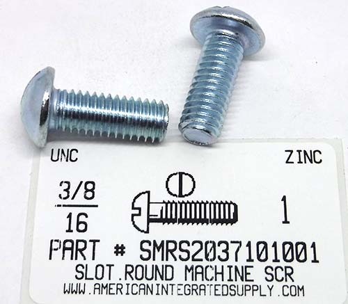 3/8-16X1 ROUND HEAD SLOTTED MACHINE SCREW STEEL ZINC PLATED