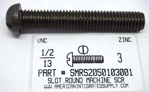 1/2-13X3 ROUND HEAD SLOTTED MACHINE SCREW STEEL PLAIN