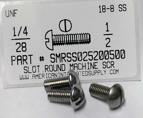 1/4-28X1/2 ROUND HEAD SLOTTED MACHINE SCREW 18-8 STAINLESS STEEL