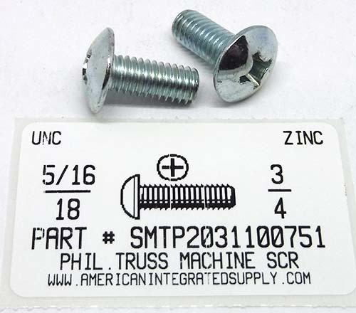5/16-18X3/4 TRUSS HEAD PHILLIPS MACHINE SCREW STEEL ZINC PLATED