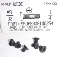 #8-32X1/4 UNDERCUT FLAT HEAD PHILLIPS MACHINE SCREW 18-8 STAINLESS STEEL BLACK OXIDE