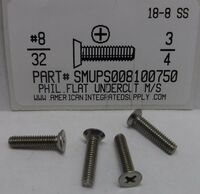 #8-32X3/4 UNDERCUT FLAT HEAD PHILLIPS MACHINE SCREW 18-8 STAINLESS STEEL