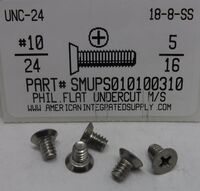 #10-24X5/16 UNDERCUT FLAT HEAD PHILLIPS MACHINE SCREW 18-8 STAINLESS STEEL