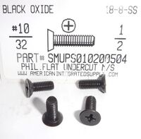 #10-32X1/2 UNDERCUT FLAT HEAD PHILLIPS MACHINE SCREW 18-8 STAINLESS STEEL BLACK OXIDE