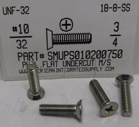 #10-32X3/4 UNDERCUT FLAT HEAD PHILLIPS MACHINE SCREW 18-8 STAINLESS STEEL