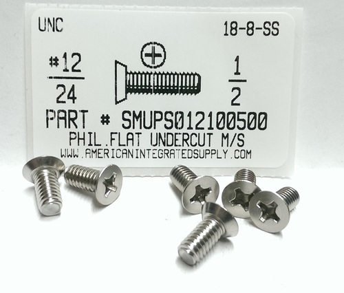#12-24X1/2 UNDERCUT FLAT HEAD PHILLIP MACHINE SCREW 18-8 STAINLESS STEEL