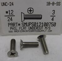 #12-24X3/4 UNDERCUT FLAT HEAD PHILLIP MACHINE SCREW 18-8 STAINLESS STEEL