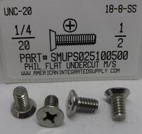 1/4-20X1/2 UNDERCUT FLAT HEAD PHILLIPS MACHINE SCREW 18-8 STAINLESS STEEL