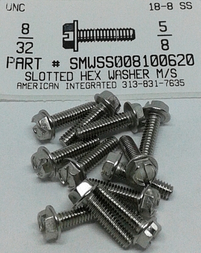#8-32X5/8 INDENTED HEX WASHER HEAD SLOTTED MACHINE SCREW 18-8 STAINLESS STEEL