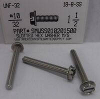 #10-32X1-1/2 INDENTED HEX WASHER HEAD SLOTTED MACHINE SCREW 18-8 STAINLESS STEEL