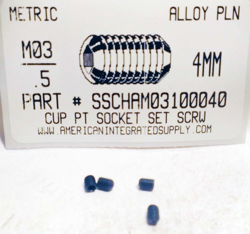 M3-.50X4mm SOCKET SET SCREW CUP POINT 45H STEEL BLACK D916