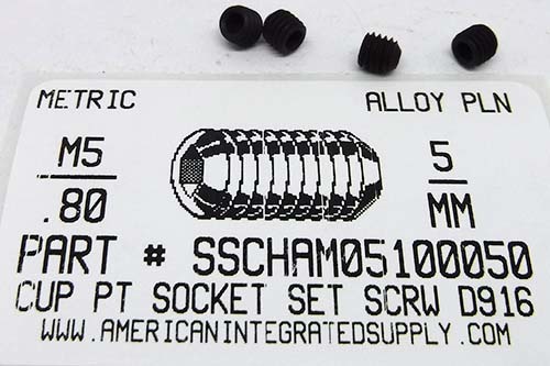M5-.80X5mm SOCKET SET SCREW CUP POINT 45H STEEL BLACK D916