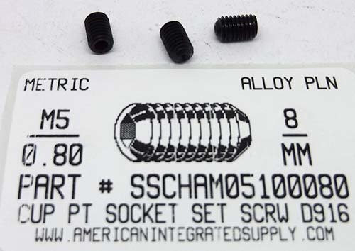 M5-.80X8mm SOCKET SET SCREW CUP POINT 45H STEEL BLACK D916