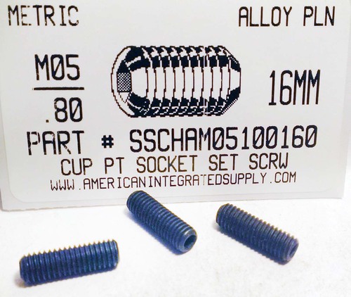 M5-.80X16mm SOCKET SET SCREW CUP POINT 45H STEEL BLACK D916