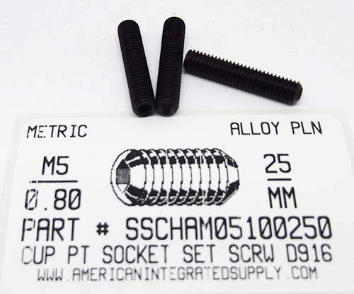 M5-.80X25mm SOCKET SET SCREW CUP POINT 45H STEEL BLACK D916