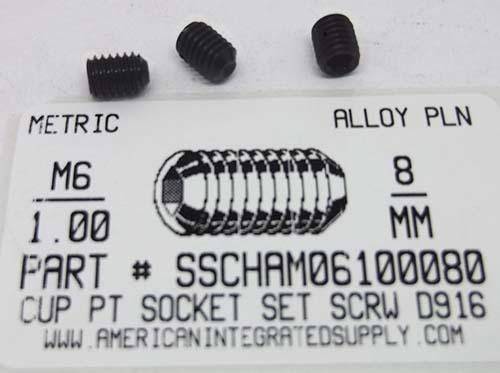 M6-1.00X8mm SOCKET SET SCREW CUP POINT 45H STEEL BLACK D916