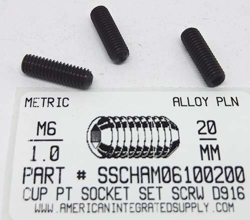 M6-1.00X20mm SOCKET SET SCREW CUP POINT 45H STEEL BLACK D916