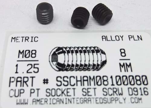 M8-1.25X8mm SOCKET SET SCREW CUP POINT 45H STEEL BLACK D916