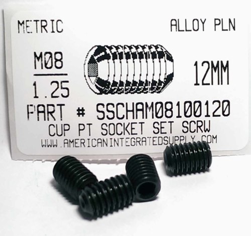 M8-1.25X12mm SOCKET SET SCREW CUP POINT 45H STEEL BLACK D916