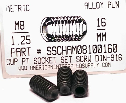 M8-1.25X16mm SOCKET SET SCREW CUP POINT 45H STEEL BLACK D916