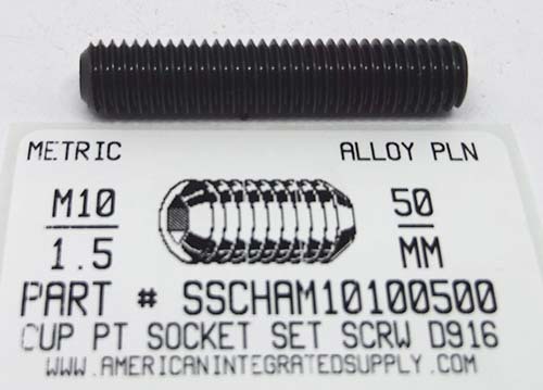 M10-1.50X50mm SOCKET SET SCREW CUP POINT 45H STEEL BLACK D916