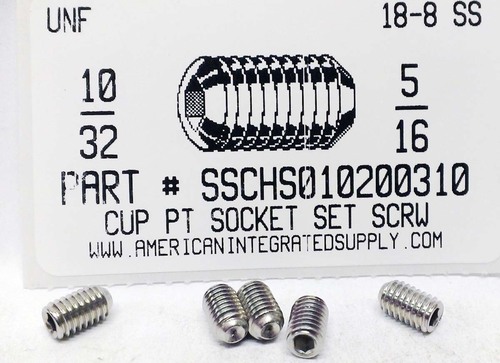 #10-32X5/16 SOCKET SET SCREW CUP POINT 18-8 STAINLESS STEEL