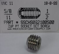 5/8-11X1/2 SOCKET SET SCREW CUP POINT 18-8 STAINLESS STEEL