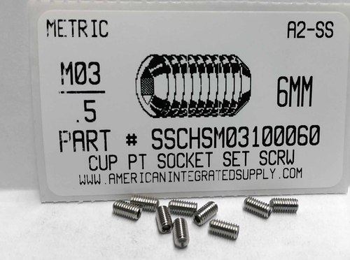 M3-.50X6MM SOCKET SET SCREW CUP POINT A2 STAINLESS STEEL D916