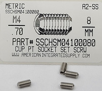 M4-.70X8MM SOCKET SET SCREW CUP POINT A2 STAINLESS STEEL D916